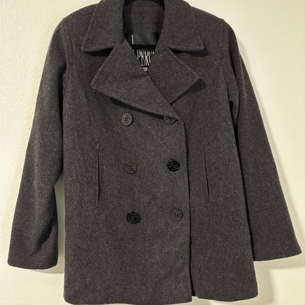 Vintage J. Percy 100% Merino Wool Peacoat Charcoal Gray Size 2 Pockets